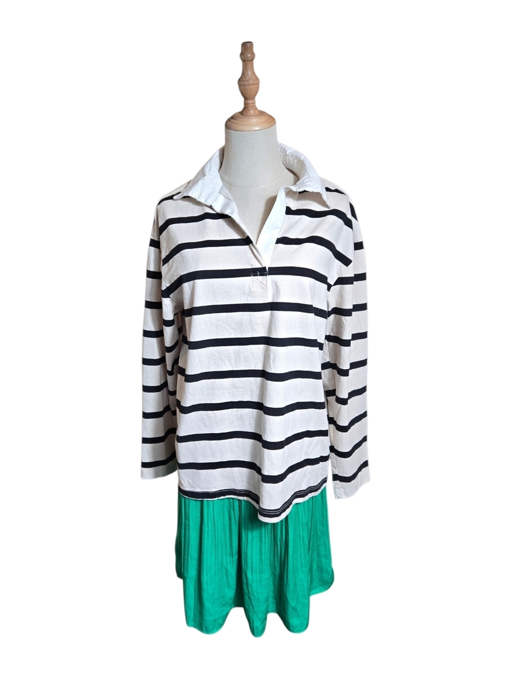 H & M Striped Collared Rugby Preppy Long-Sleeve Top in White and Black